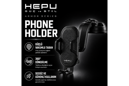 HEPU HP-AA03 Armor Araç İçi Telefon Tutucu – Güçlü Vantuzlu, 360° Dönebilen Tasarım