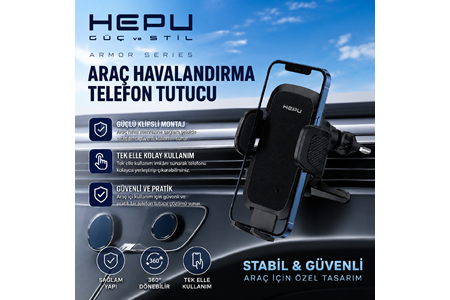 HEPU HP-AA04 Armor Havalandırma Tipi Araç Telefon Tutucu – Otomatik Kilitli, 360° Dönebilen Tasarım