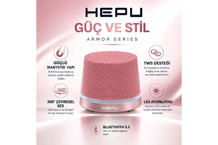 HEPU HP-MS01 Pembe Armor Manyetik Bluetooth Hoparlör – 5W Ses Çıkışı, Bluetooth 5.3, TWS Destekli
