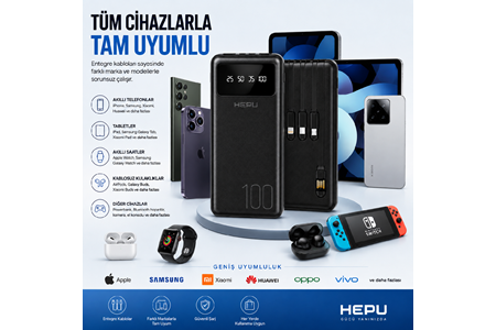 HEPU HP-TP04S Titan Series Powerbank – 10.000 mAh, 4 Entegre Kablolu, Dijital Göstergeli, Hızlı Şarj Destekli, Siyah