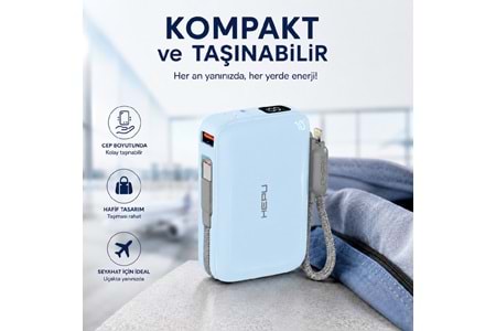 HEPU HP-AP03B Armor Powerbank – 10.000 mAh, Type-C, Lightning ve USB-A Çıkışlı, Hızlı Şarj Destekli