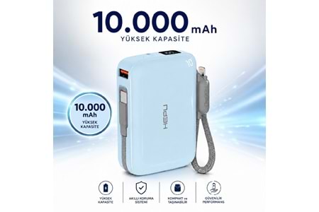 HEPU HP-AP03B Armor Powerbank – 10.000 mAh, Type-C, Lightning ve USB-A Çıkışlı, Hızlı Şarj Destekli