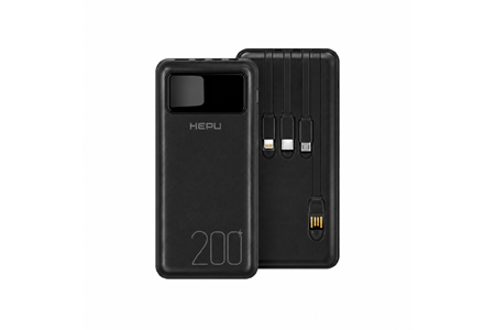 HEPU HP-TP05S Titan Series Powerbank – 20.000 mAh, 4 Entegre Kablolu, Dijital Göstergeli, Hızlı Şarj Destekli, Siyah