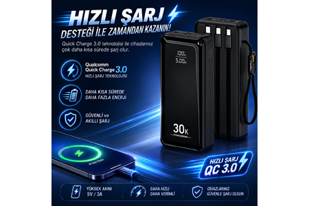 HEPU HP-AP10 Armor Powerbank – 30.000 mAh, Entegre Çoklu Kablolu, Dijital Göstergeli, Hızlı Şarj Destekli
