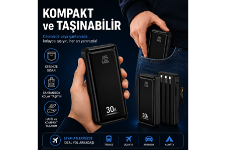 HEPU HP-AP10 Armor Powerbank – 30.000 mAh, Entegre Çoklu Kablolu, Dijital Göstergeli, Hızlı Şarj Destekli