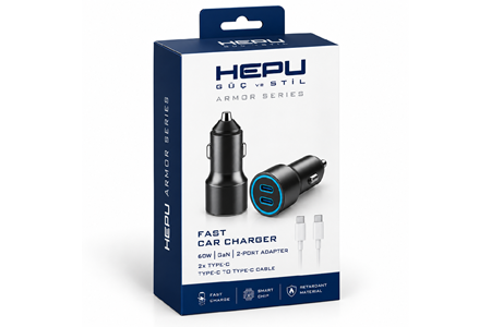 HEPU HP-AD04 60W Araç Şarj Cihazı – 2 Port, Hızlı Şarj, Type-C to Type-C Kablo Dahil