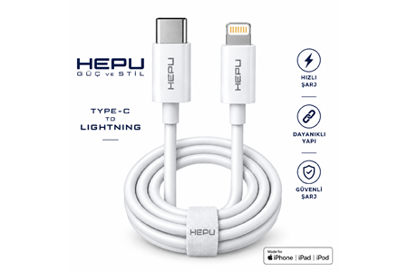 HEPU HP-AC03 20W GaN PD Şarj Adaptörü – Hızlı Şarj, Type-C to Lightning Kablo Dahil
