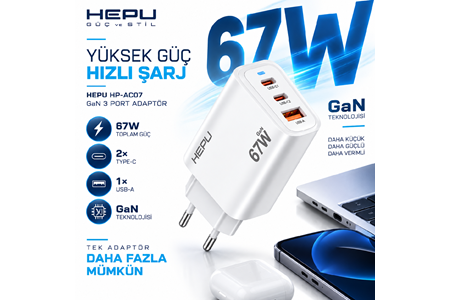 HEPU HP-AC07 67W GaN PD Şarj Adaptörü – Hızlı Şarj