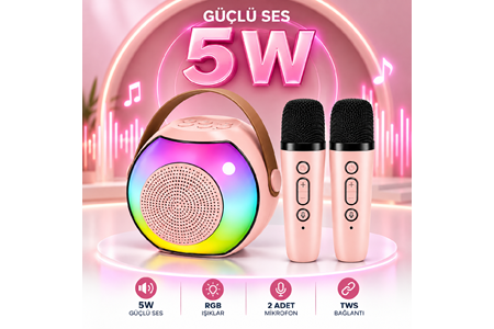 HEPU HP-MS03 5W Kablosuz Karaoke Hoparlör – 2 Mikrofonlu, RGB Işıklı