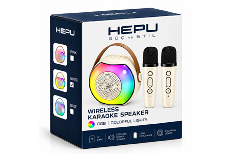 HEPU HP-MS03 5W Kablosuz Karaoke Hoparlör – 2 Mikrofonlu, RGB Işıklı