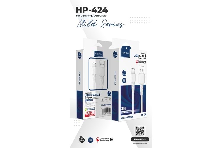 HEPU iOS HP-424 MILD USB Kablo – iPhone & iPad Uyumlu Dayanıklı Şarj Kablosu (30 cm)