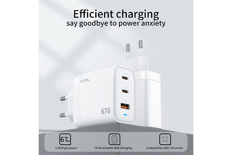  HEPU HP-C32 67W USB-C GaN Güç Adaptörü –Type-C Kablo Dahildir