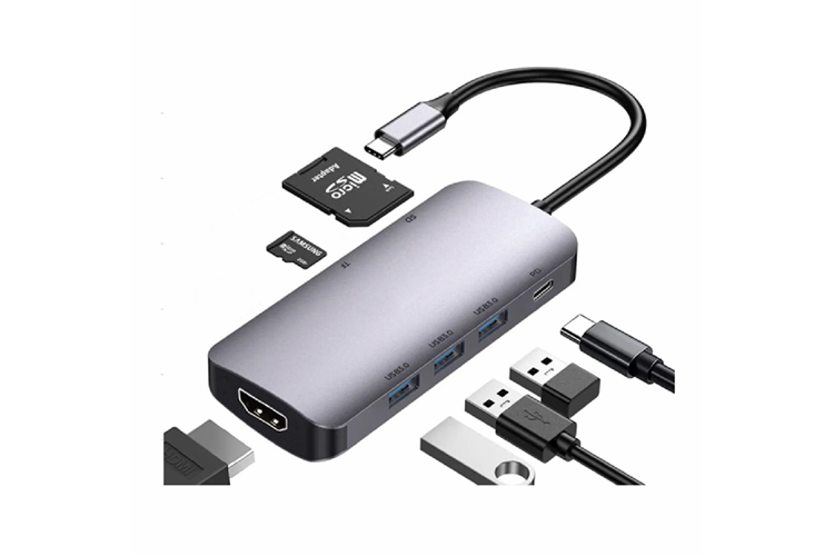 HEPU HP-B17 7-in-1 Type-C USB-C HUB – HDMI + 3x USB 3.0 + SD/TF Kart Okuyucu + Type-C PD Girişli Adaptör