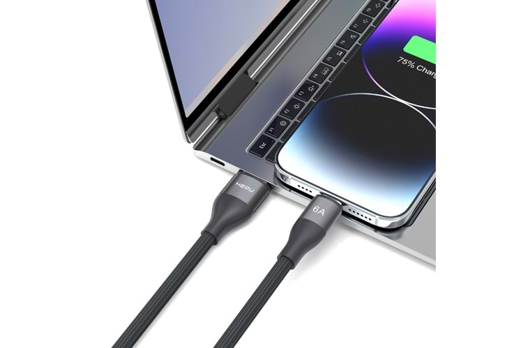 HEPU HP-503 Type-C to Type-C Kablo – 6A Hızlı Şarj, Örgülü Dayanıklı Tasarım (1 Metre)