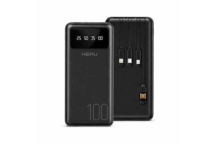 HEPU HP-TP04S Titan Series Powerbank – 10.000 mAh, 4 Entegre Kablolu, Dijital Göstergeli, Hızlı Şarj Destekli, Siyah