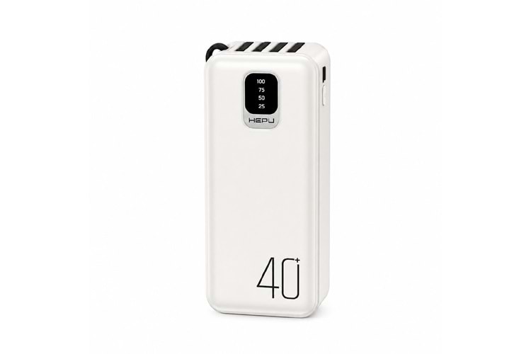 HEPU HP-TP08 Titan Series Powerbank – 40.000 mAh, 4 Entegre Kablolu, Dijital Göstergeli, Hızlı Şarj Destekli