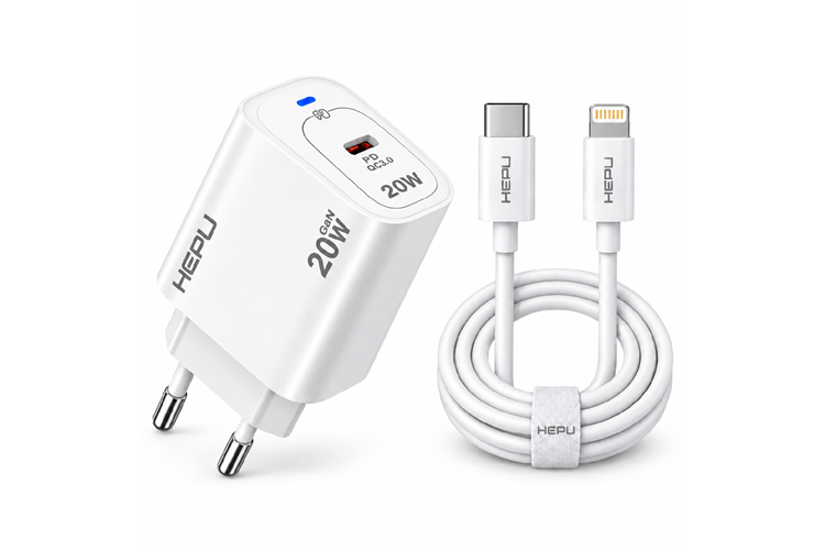 HEPU HP-AC03 20W GaN PD Şarj Adaptörü – Hızlı Şarj, Type-C to Lightning Kablo Dahil