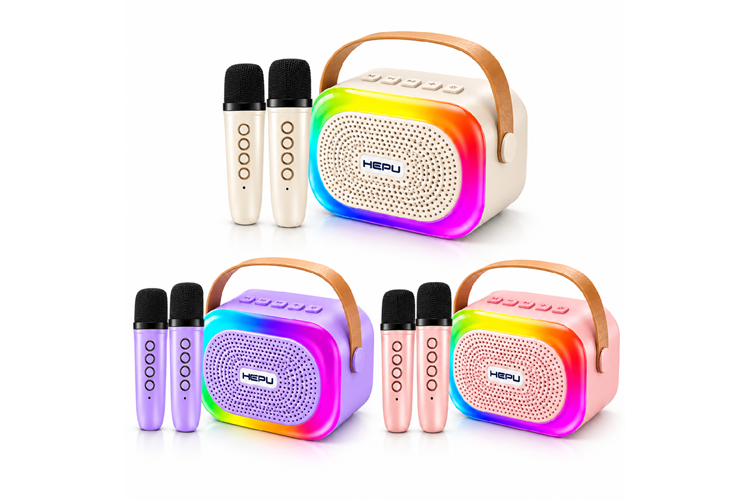 HEPU HP-MS02 5W Kablosuz Karaoke Hoparlör – 2 Mikrofonlu, RGB Işıklı