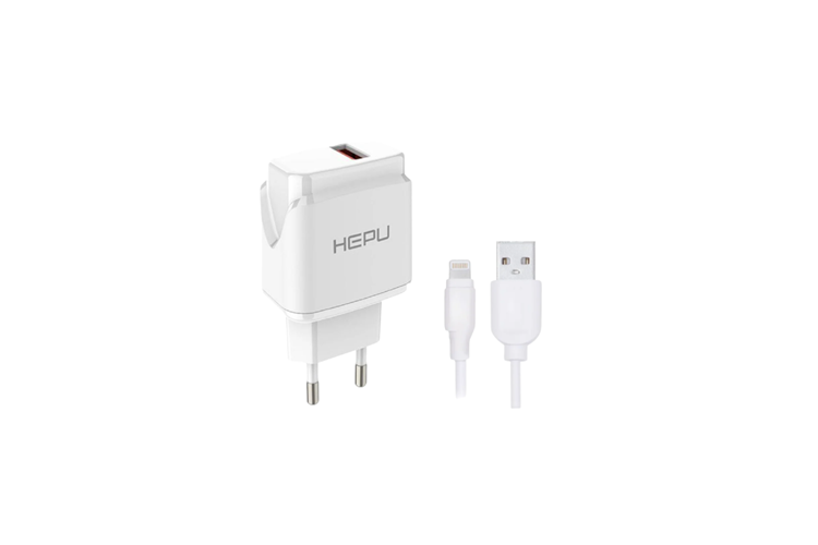 HEPU HP-617 2.1A USB Şarj Adaptörü – iPhone ve iPad Uyumlu (Lightning Kablo Dahildir)