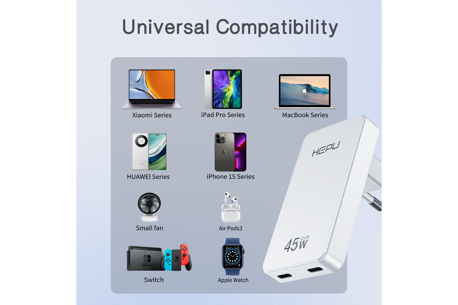 HEPU HP-C33 45W GaN Hızlı Şarj Adaptörü – Ultra İnce Tasarım Type-C Kablo Dahildir