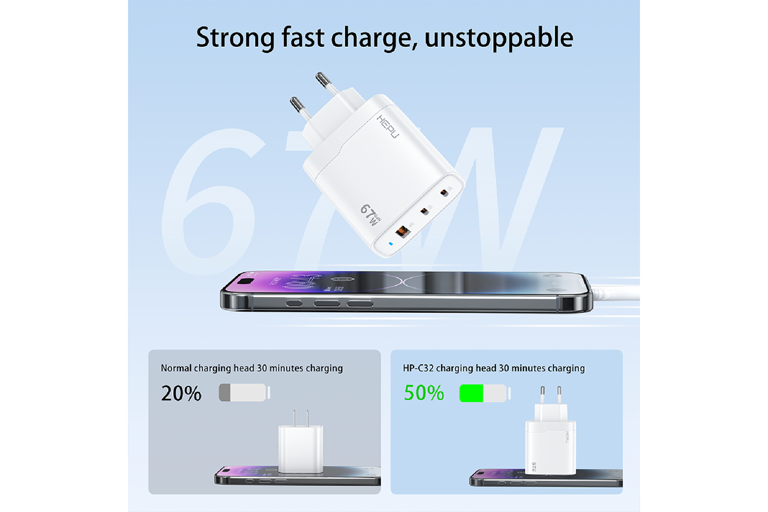  HEPU HP-C32 67W USB-C GaN Güç Adaptörü –Type-C Kablo Dahildir