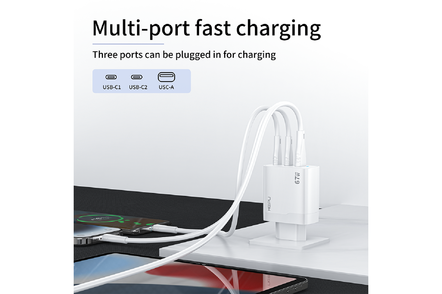  HEPU HP-C32 67W USB-C GaN Güç Adaptörü –Type-C Kablo Dahildir