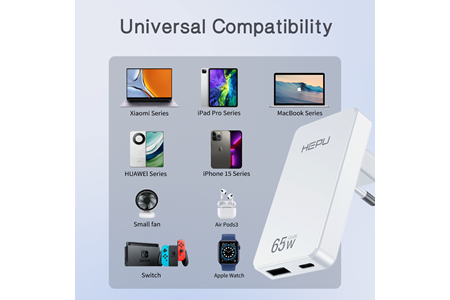 HEPU HP-C36 65W USB-C GaN Güç Adaptörü – Ultra İnce Tasarım, Hızlı Şarj Konforu (Type-C Kablo Dahildir)