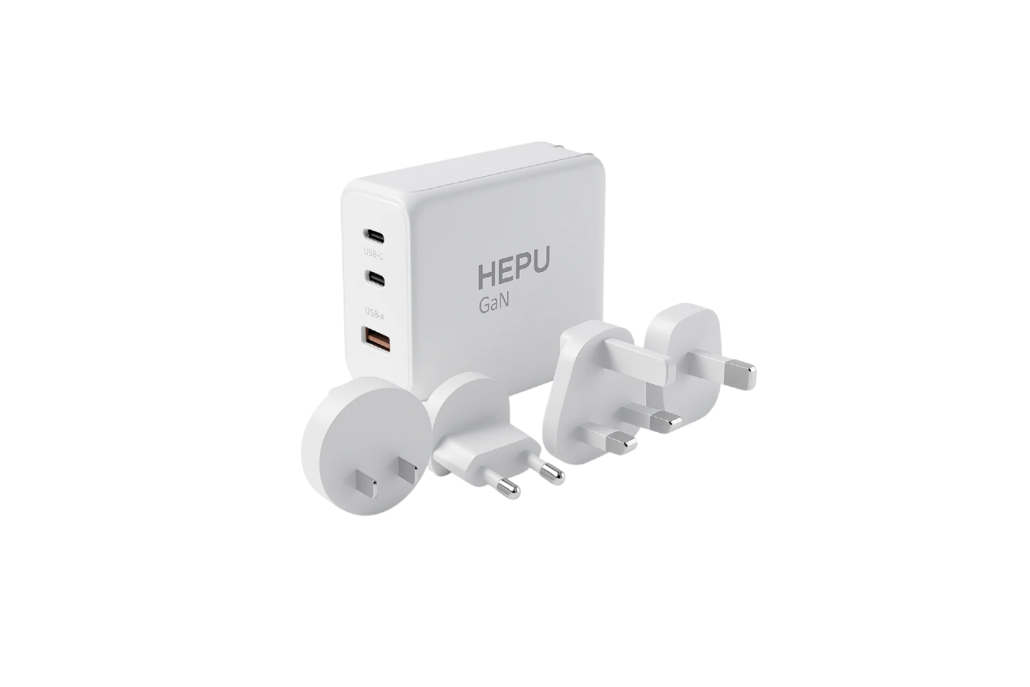 HEPU HP304 100W GaN Seyahat Adaptörü – 4 Farklı Ülke Uyumlu Başlık