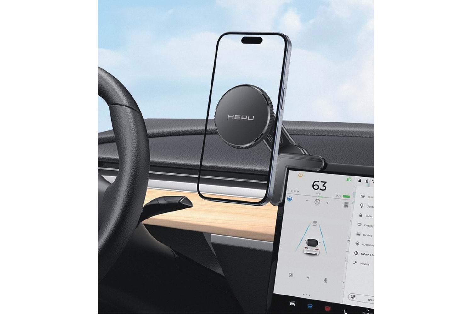 HEPU HP-A38 MagSafe Araç Tutucu – Güçlü Mıknatıs, 360° Dönebilen Başlık, Multimedya Ekranlara Uyumlu