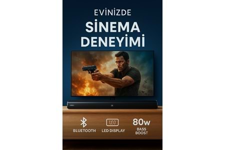 HEPU HP-TV05 – 80W Güçlü Bluetooth Soundbar (LED Display, AUX/USB/TF, HD(ARC), Kumandalı)