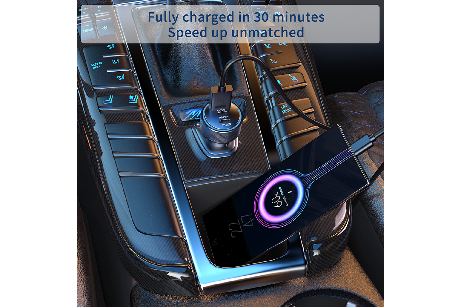 HEPU HP-780 105W Araç Şarj Cihazı – Süper Hızlı, 3 Çıkışlı Akıllı Dağıtım