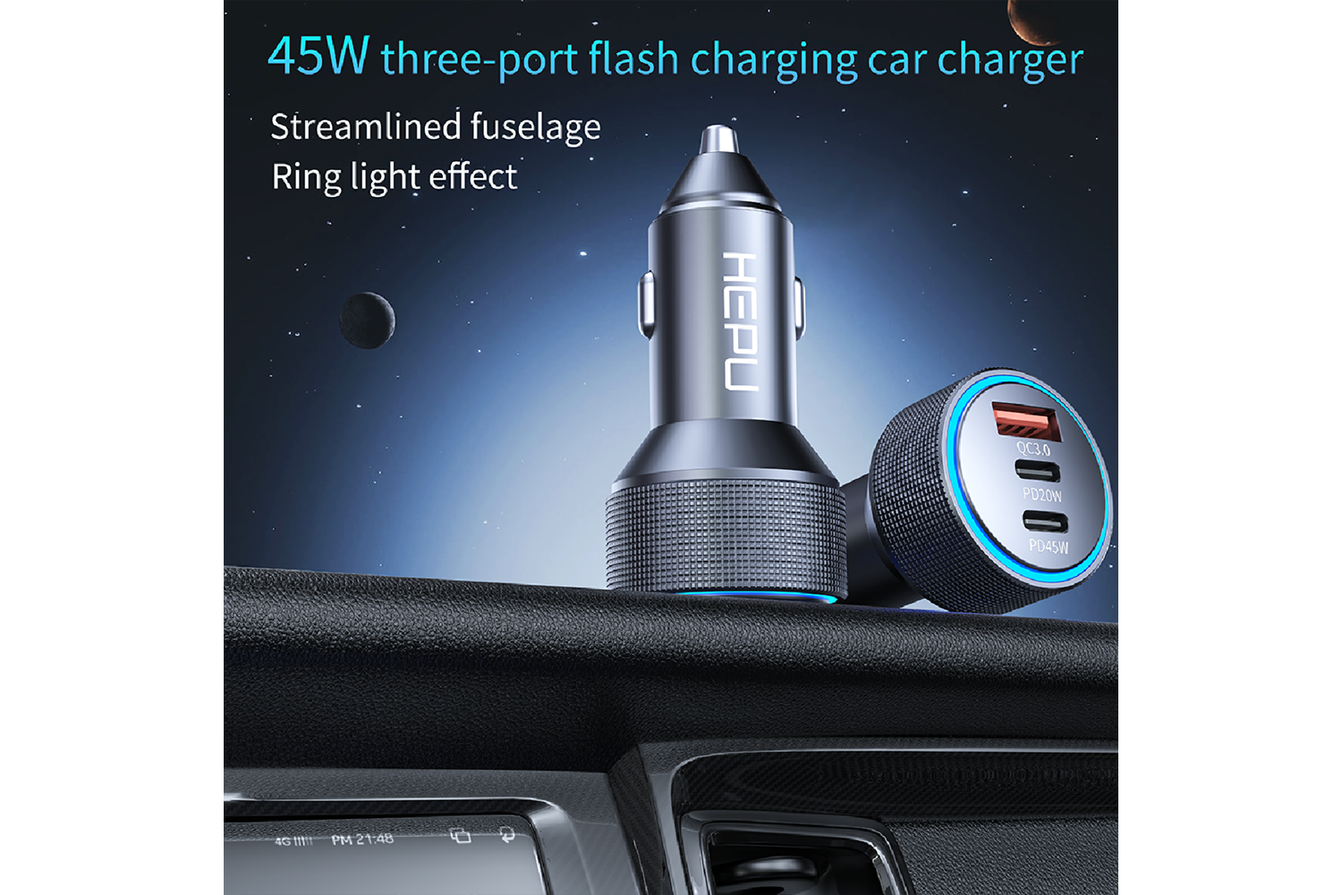 HEPU HP-780 105W Araç Şarj Cihazı – Süper Hızlı, 3 Çıkışlı Akıllı Dağıtım