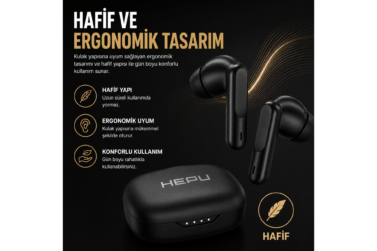 HEPU HP-AB02S Kablosuz Bluetooth Kulaklık – HD Ses, Smart Touch, Bluetooth 6.0