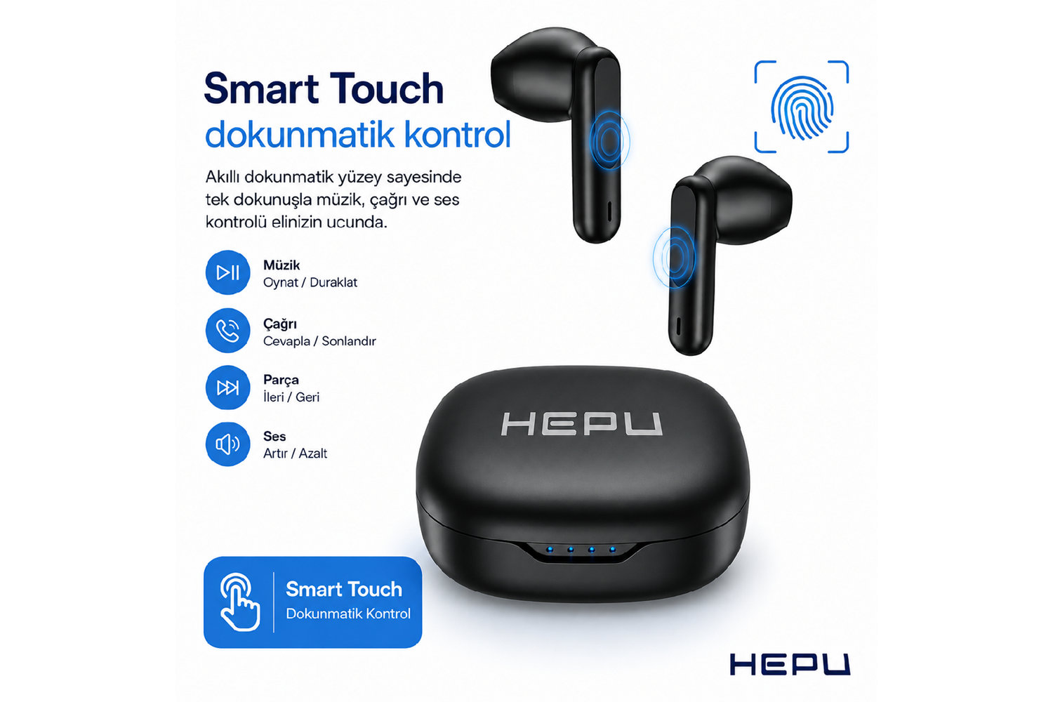 HEPU HP-AB02S Kablosuz Bluetooth Kulaklık – HD Ses, Smart Touch, Bluetooth 6.0