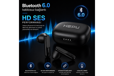 HEPU HP-AB02S Kablosuz Bluetooth Kulaklık – HD Ses, Smart Touch, Bluetooth 6.0