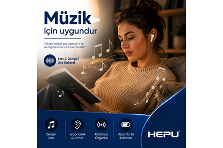 HEPU HP-AB02 Kablosuz Bluetooth Kulaklık – HD Ses, Smart Touch, Bluetooth 6.0