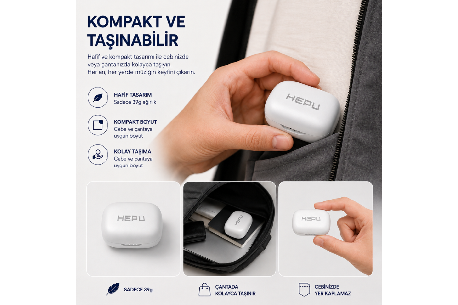 HEPU HP-AB02 Kablosuz Bluetooth Kulaklık – HD Ses, Smart Touch, Bluetooth 6.0