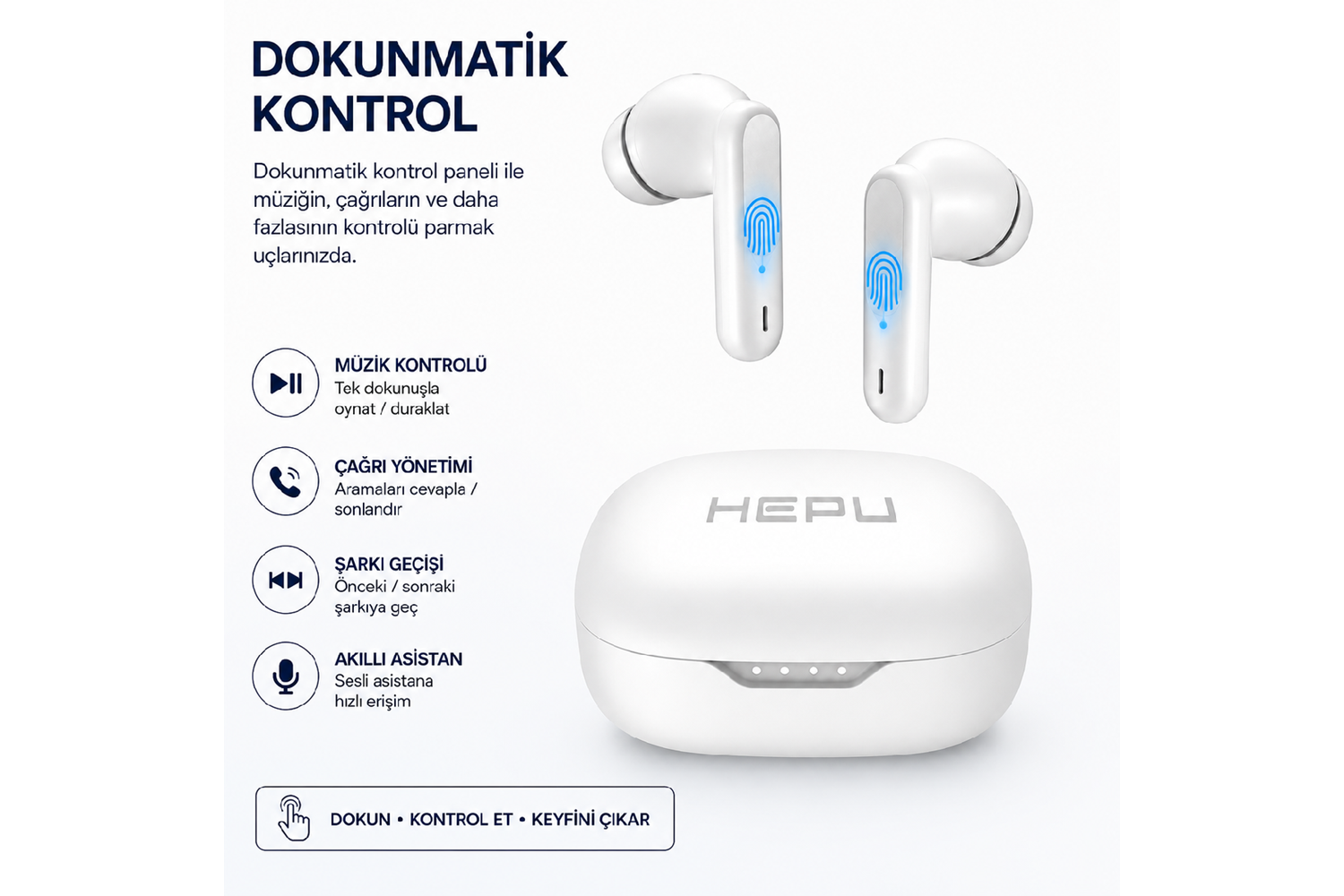 HEPU HP-AB02 Kablosuz Bluetooth Kulaklık – HD Ses, Smart Touch, Bluetooth 6.0