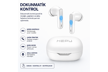HEPU HP-AB02 Kablosuz Bluetooth Kulaklık – HD Ses, Smart Touch, Bluetooth 6.0
