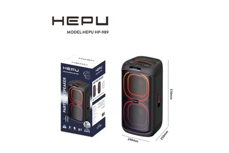 HEPU HP-989 Partybox Bluetooth Hoparlör – 2×8” Hoparlör, 40W Güç, RGB Işık, TWS Destekli