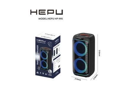 HEPU HP-990 Partybox Bluetooth Hoparlör – 2×6” Hoparlör, 40W Güç, RGB Işık, TWS Destekli