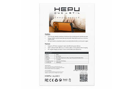 HEPU HP-ALC01 Armor Type-C to Lightning Hızlı Şarj Kablosu – 27W PD, Telefon Standlı Tasarım (1.5 Metre)