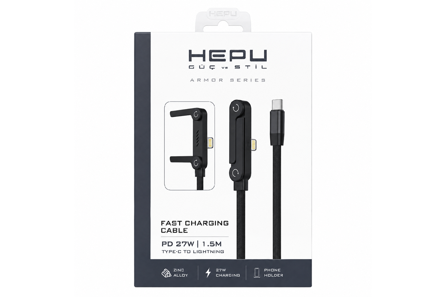 HEPU HP-ALC01 Armor Type-C to Lightning Hızlı Şarj Kablosu – 27W PD, Telefon Standlı Tasarım (1.5 Metre)