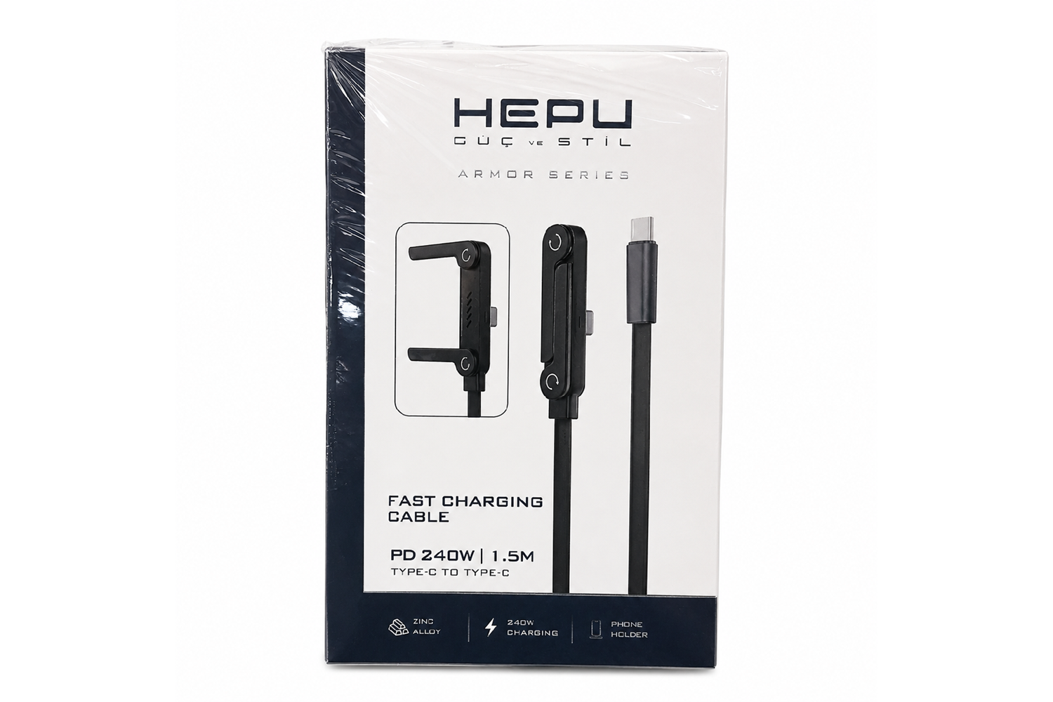 HEPU HP-ATC01 Armor Type-C to Type-C Hızlı Şarj Kablosu – 240W PD, Telefon Standlı Tasarım (1.5 Metre)