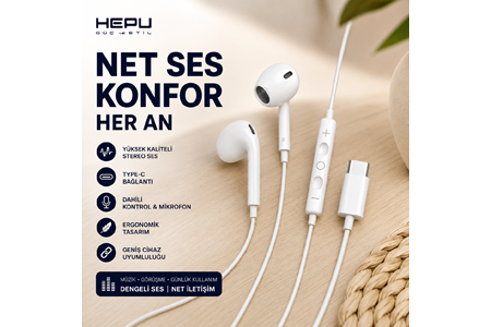 HEPU HP-TK03 Titan Series Type-C Kablolu Kulaklık – Stereo Ses, Mikrofonlu