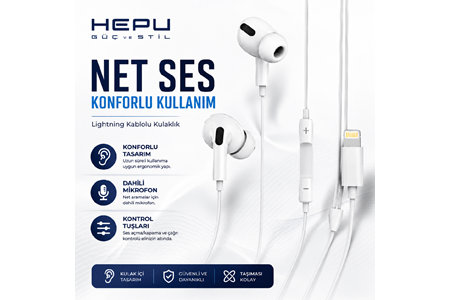 HEPU HP-TK02 Titan Series Lightning Kablolu Kulak İçi Kulaklık – Stereo Ses, Mikrofonlu