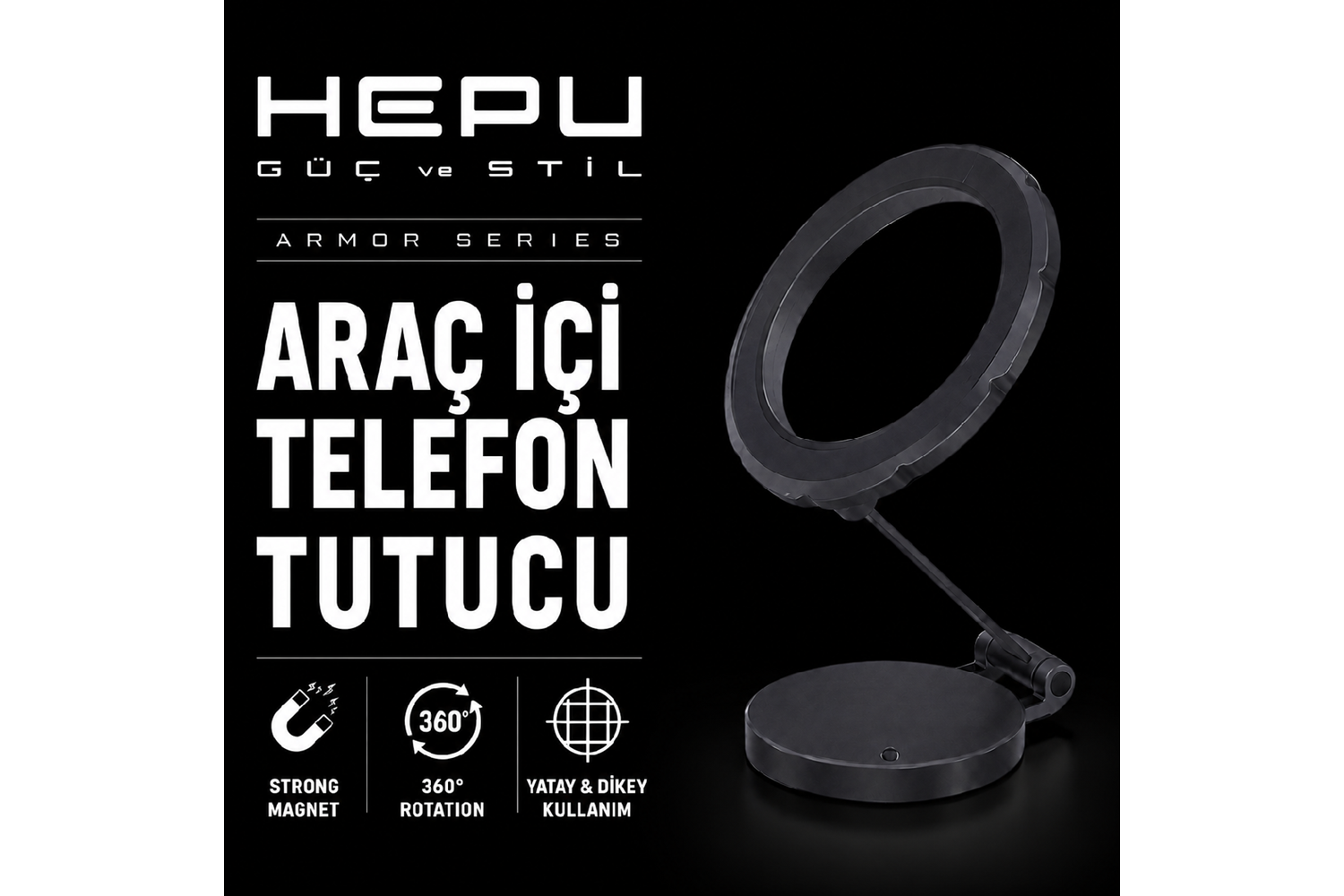 HEPU HP-AA05 Armor Manyetik Araç İçi Telefon Tutucu – Güçlü Mıknatıs, 360° Dönebilen Katlanabilir Tasarım