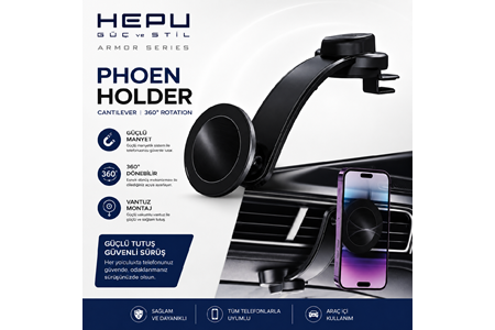 HEPU HP-AA06 Armor Manyetik Araç İçi Telefon Tutucu – Güçlü Vantuzlu, 360° Dönebilen Tasarım