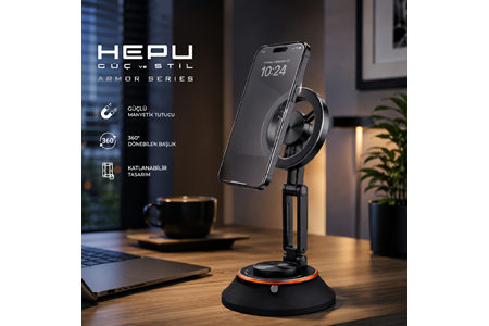 HEPU HP-AA01 Manyetik Araç İçi Telefon Tutucu – 360° Dönebilen, Katlanabilir Alüminyum Gövde