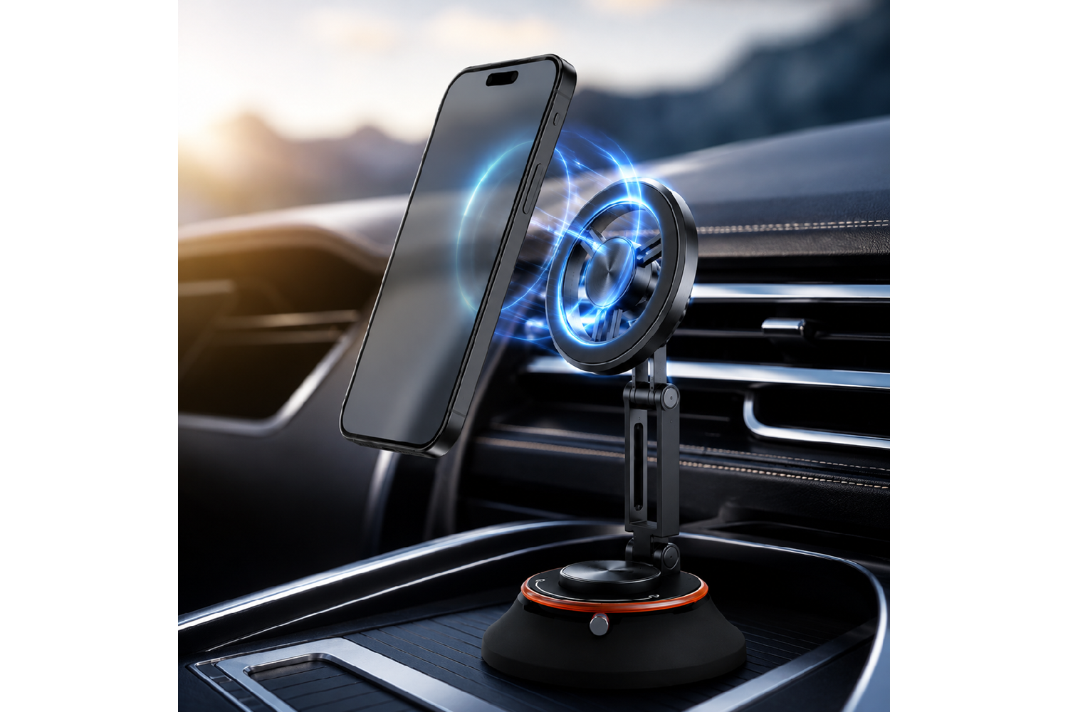 HEPU HP-AA01 Manyetik Araç İçi Telefon Tutucu – 360° Dönebilen, Katlanabilir Alüminyum Gövde